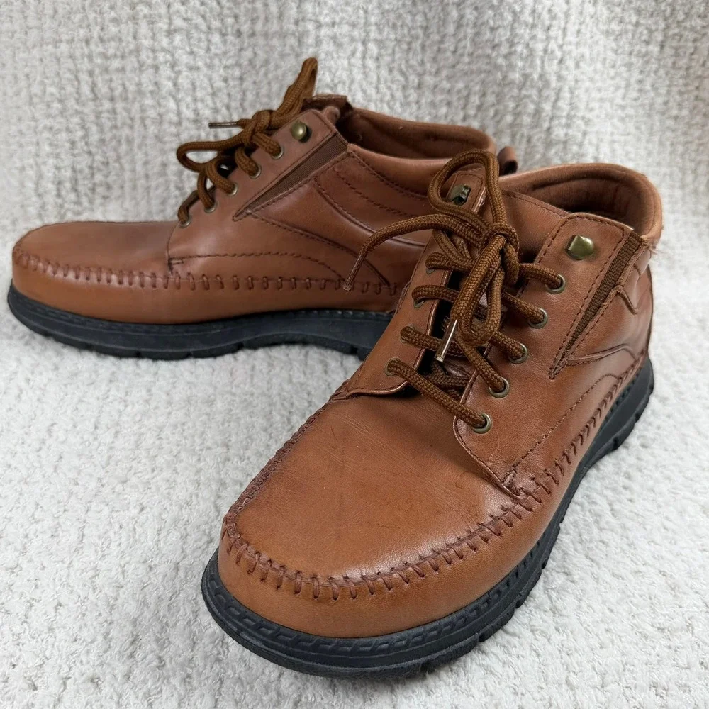 Dr.‎ Scholls Mily Brown Leather Ankle Boots Moc Toe Lace Up Womens 8.5 Earthy